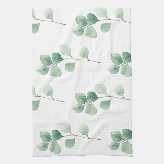 Moderne Waterverf Eucalyptus Green Pattern Theedoek (Verticaal)