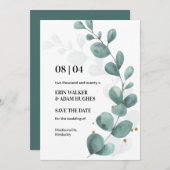 Moderne Waterverf Eucalyptus Greenery Save The Date (Voorkant / Achterkant)