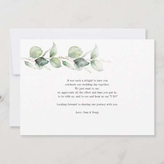 Moderne Waterverf Eucalyptus Greenery Wedding Bedankkaart (Achterkant)