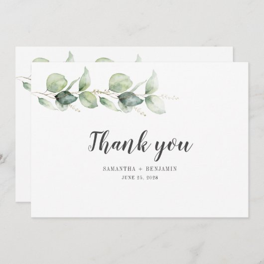 Moderne Waterverf Eucalyptus Greenery Wedding Bedankkaart (Voorkant / Achterkant)