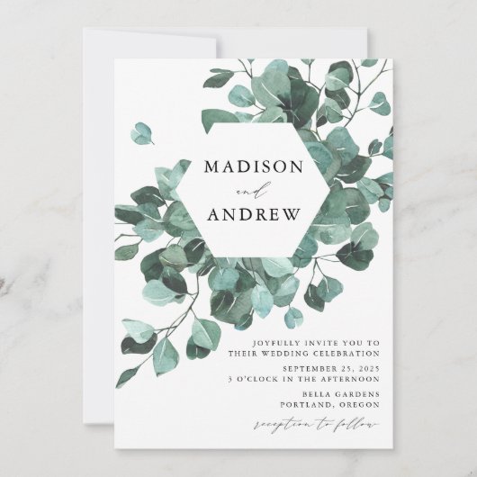 Moderne Waterverf Eucalyptus Greenery Wedding Kaart (Voorkant)