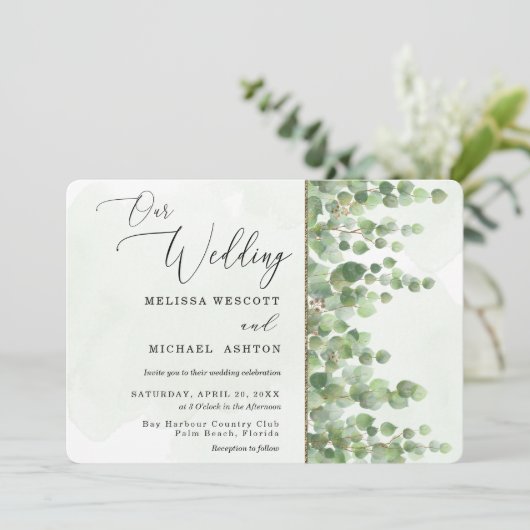 Moderne Waterverf Eucalyptus Greenery Wedding Kaart (Staand voorkant)