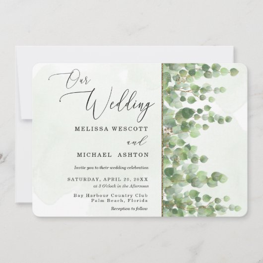 Moderne Waterverf Eucalyptus Greenery Wedding Kaart (Voorkant)