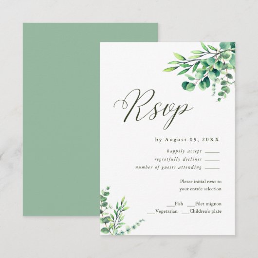Moderne Waterverf Eucalyptus Greenery Wedding RSVP (Voorkant / Achterkant)