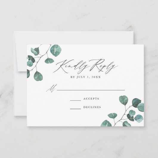 Moderne Waterverf Eucalyptus Greenery Wedding RSVP Kaartje (Voorkant)