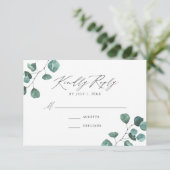 Moderne Waterverf Eucalyptus Greenery Wedding RSVP Kaartje (Staand voorkant)