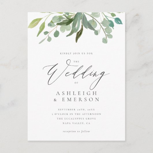 Moderne Waterverf Eucalyptus Greenery Wedding Uitnodiging Briefkaart (Voorkant)