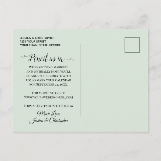 Moderne Waterverf Eucalyptus Groene Huwelijk Aankondigingskaart (Achterkant)