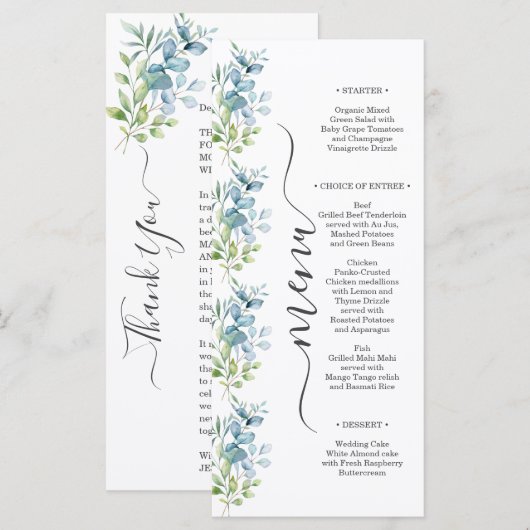 Moderne Waterverf Eucalyptus Groene Huwelijk Menu (Voorkant / Achterkant)