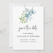 Moderne Waterverf Eucalyptus Groene Huwelijk Save The Date (Voorkant)