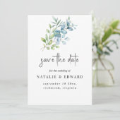 Moderne Waterverf Eucalyptus Groene Huwelijk Save The Date (Staand voorkant)