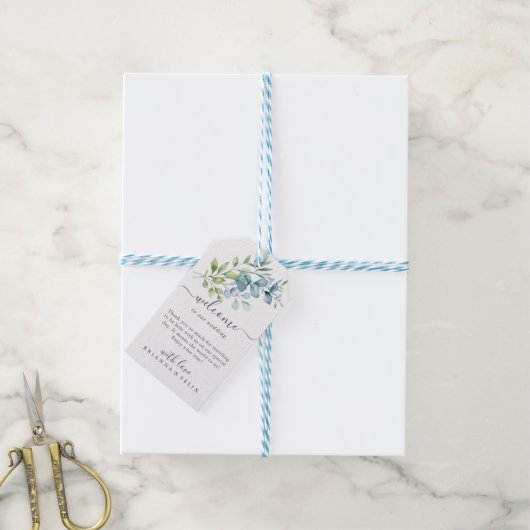 Moderne Waterverf Eucalyptus Groene Trouwdag Cadeaulabel (Met Touw)