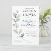 Moderne Waterverf Eucalyptus Koppels Douche Invite Kaart (Staand voorkant)