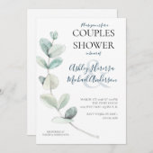 Moderne Waterverf Eucalyptus Koppels Douche Invite Kaart (Voorkant / Achterkant)