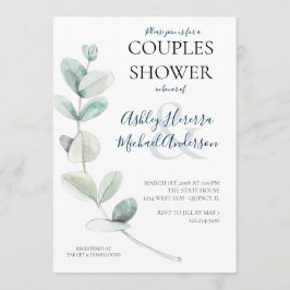 Moderne Waterverf Eucalyptus Koppels Douche Invite Kaart