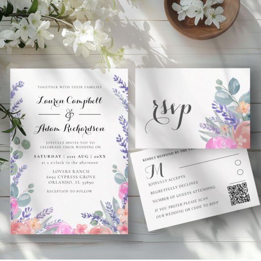Moderne Waterverf Eucalyptus & Lavender Bruiloft Kaart
