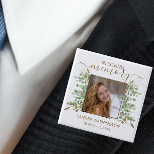 Moderne Waterverf Eucalyptus Leaf   Foto Memorial Vierkante Button 5,1 Cm