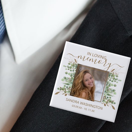 Moderne Waterverf Eucalyptus Leaf | Foto Memorial Vierkante Button 5,1 Cm