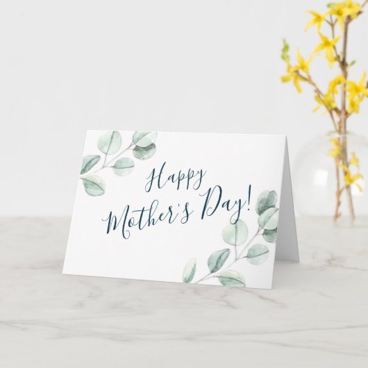 Moderne Waterverf Eucalyptus Moederdag Kaart (Gele Bloem)