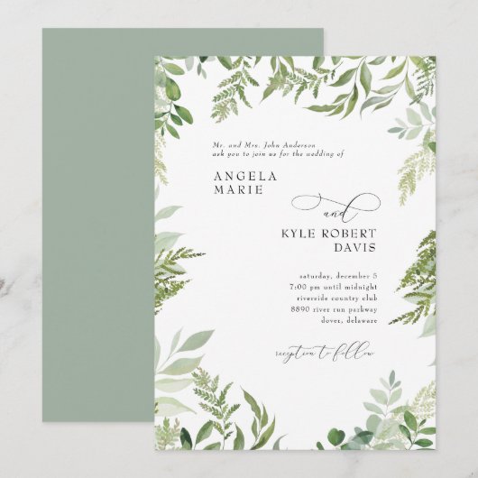 Moderne Waterverf Eucalyptus Parents Sage Wedding Kaart (Voorkant / Achterkant)