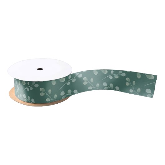 Moderne Waterverf Eucalyptus Pattern Green Satijnen Lint (Spoel)