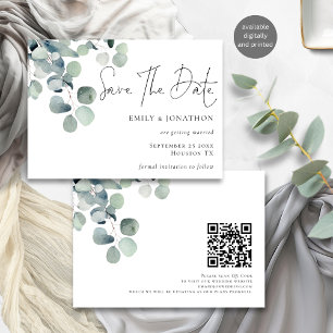 Moderne Waterverf Eucalyptus QR Code Script Save The Date