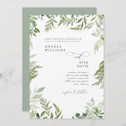 Moderne Waterverf Eucalyptus Sage Wedding Invitat Kaart (Voorkant / Achterkant)