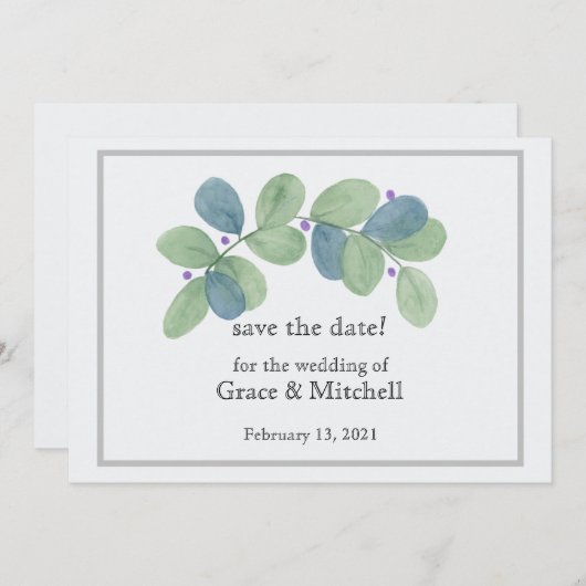 Moderne Waterverf Eucalyptus Save The Date (Voorkant / Achterkant)