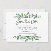 Moderne Waterverf Eucalyptus Save the Date Kaart (Voorkant)
