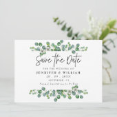 Moderne Waterverf Eucalyptus Save the Date Kaart (Staand voorkant)