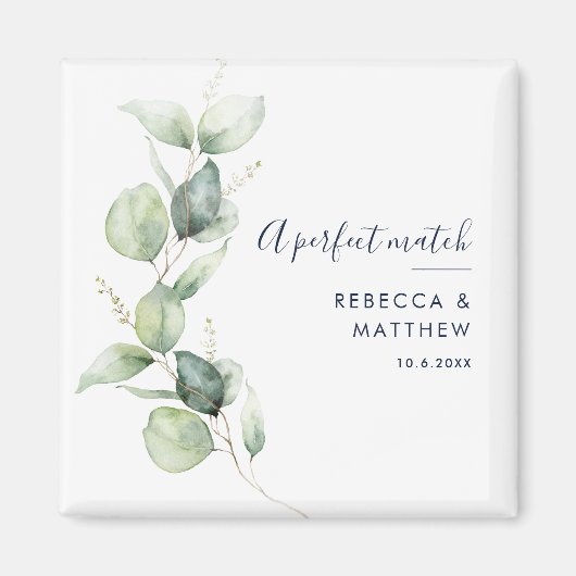 Moderne Waterverf Eucalyptus Script Bruiloft Magneet (Voorkant)