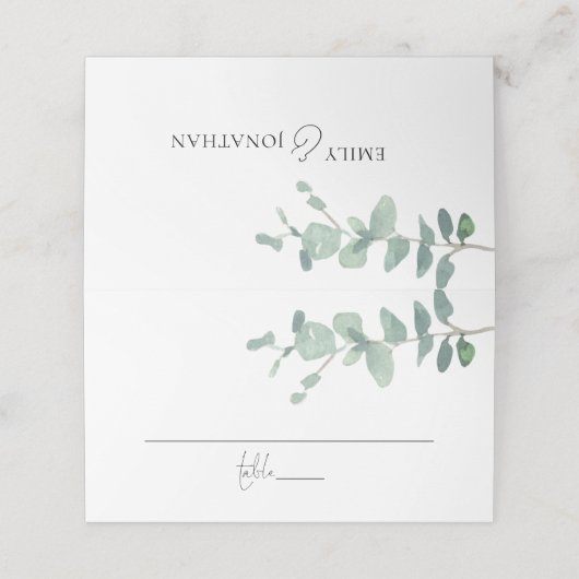 Moderne Waterverf Eucalyptus Script Weddenschap Plaatskaartje (Buitenkant ongevouwen)