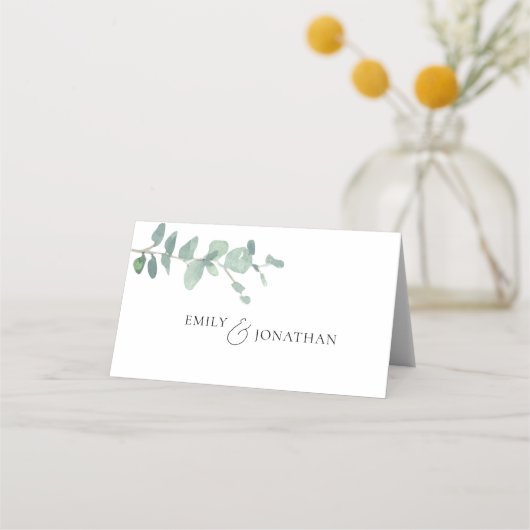 Moderne Waterverf Eucalyptus Script Weddenschap Plaatskaartje (Achterkant)