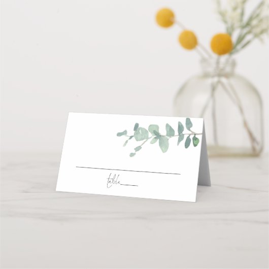 Moderne Waterverf Eucalyptus Script Weddenschap Plaatskaartje (Voorkant)