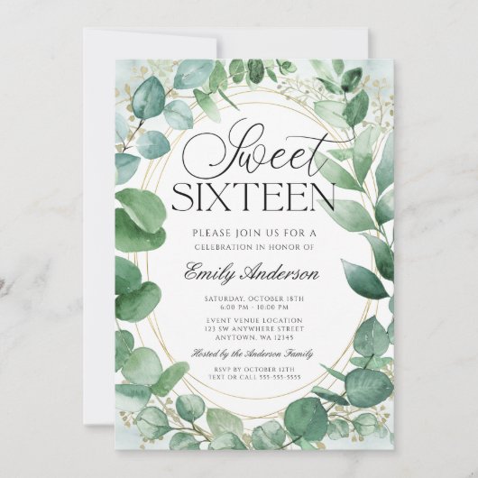 Moderne Waterverf Eucalyptus Sweet 16 Kaart (Voorkant)