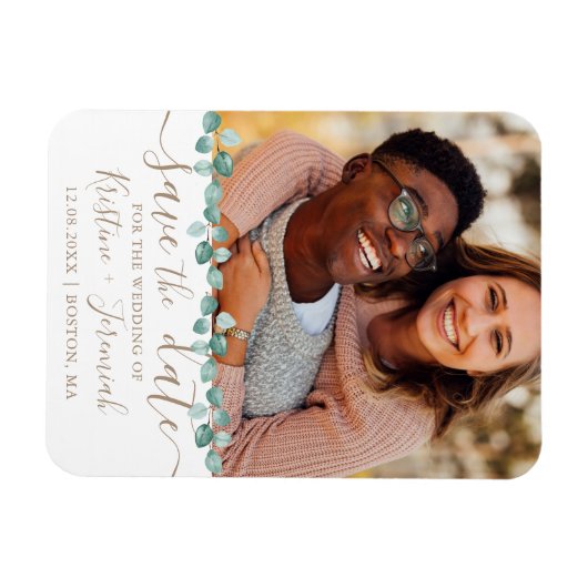 Moderne Waterverf Eucalyptus Vine Foto bruiloft Magneet (Horizontaal)