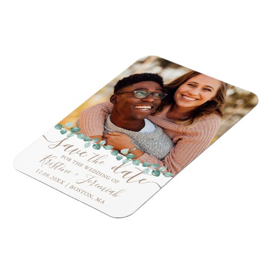 Moderne Waterverf Eucalyptus Vine Foto bruiloft Magneet (Linkerzijde)