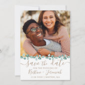 Moderne Waterverf Eucalyptus Vine Foto bruiloft Save The Date (Voorkant)