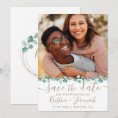 Moderne Waterverf Eucalyptus Vine Foto bruiloft Save The Date (Voorkant / Achterkant)