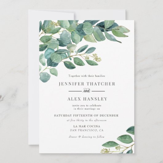 Moderne Waterverf Eucalyptus Weddenschap Kaart (Voorkant)