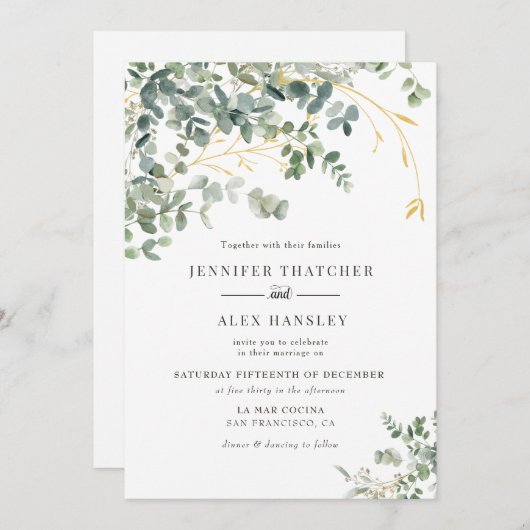 Moderne Waterverf Eucalyptus Weddenschap Kaart (Voorkant / Achterkant)