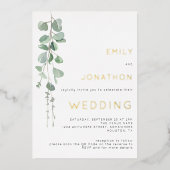 Moderne Waterverf Eucalyptus Wedding Gold Real Folie Uitnodiging (Voorkant)