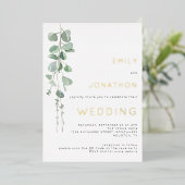 Moderne Waterverf Eucalyptus Wedding Gold Real Folie Uitnodiging (Staand Voorkant)