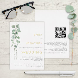 Moderne Waterverf Eucalyptus Wedding Gold Real Folie Uitnodiging