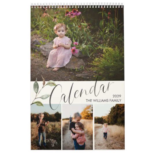 Moderne Waterverf Eucalyptusscript Multi Photo Kalender (Hoes)