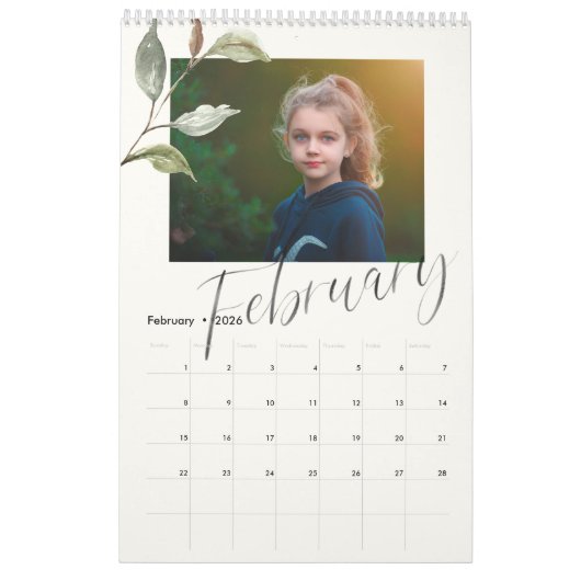 Moderne Waterverf Eucalyptusscript Multi Photo Kalender (Feb 2026)