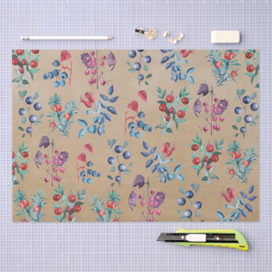 Moderne Waterverf feestelijke winterbessen Kraft Tissuepapier (Craft)