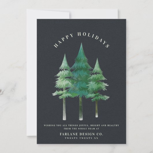 Moderne Waterverf Festive Pine Tree Business Logo Feestdagenkaart (Voorkant)