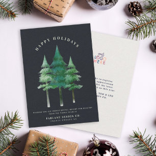 Moderne Waterverf Festive Pine Tree Business Logo Feestdagenkaart