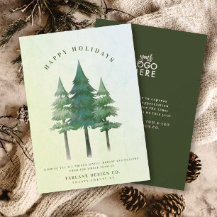 Moderne Waterverf Festive Pine Tree Business Logo Feestdagenkaart